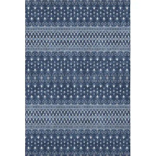 Navy Blue And Ivory Tribal Washable Area Rug With UV Protection Photo 4