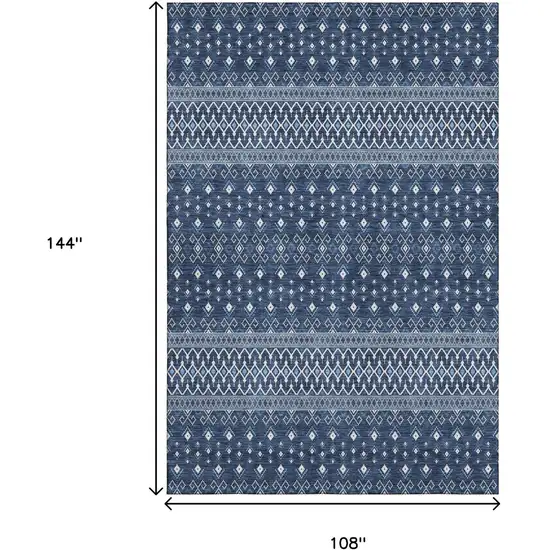 Navy Blue And Ivory Tribal Washable Area Rug With UV Protection Photo 3