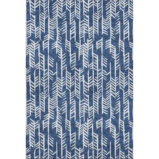 Navy Blue And Ivory Tribal Washable Area Rug With UV Protection Photo 1