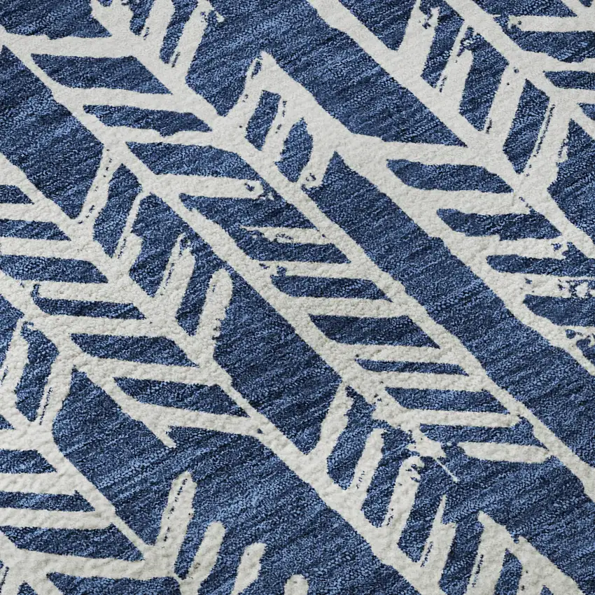 Navy Blue And Ivory Tribal Washable Area Rug With UV Protection Photo 9