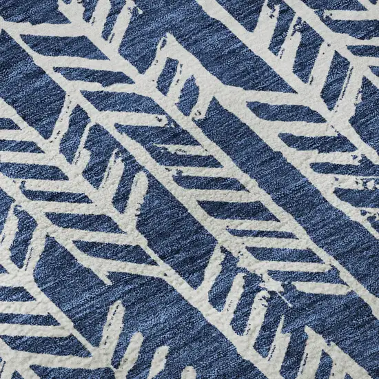 Navy Blue And Ivory Tribal Washable Area Rug With UV Protection Photo 9