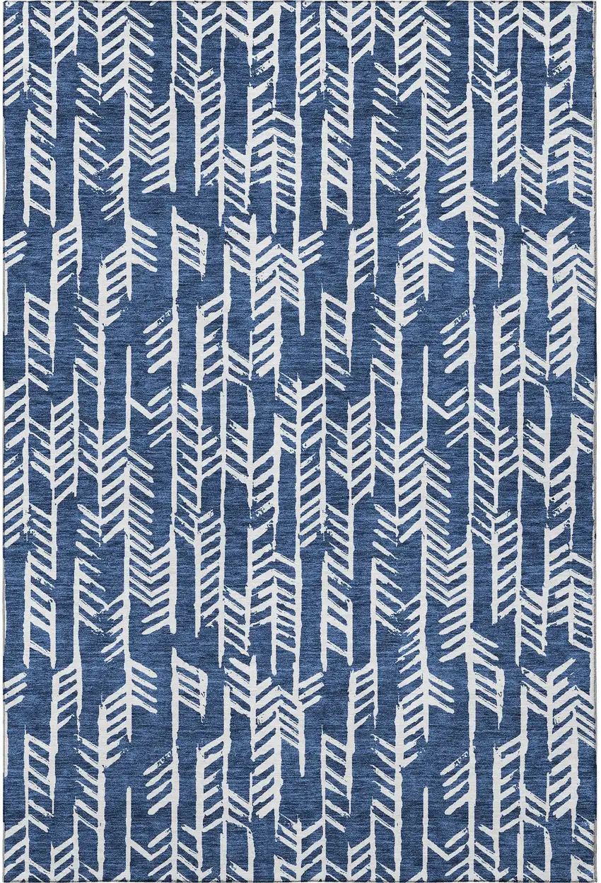 Navy Blue And Ivory Tribal Washable Area Rug With UV Protection Photo 3