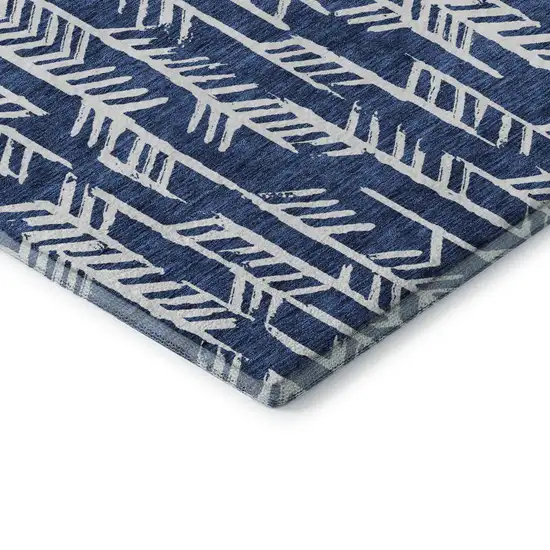 Navy Blue And Ivory Tribal Washable Area Rug With UV Protection Photo 7