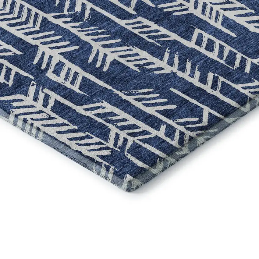 Navy Blue And Ivory Tribal Washable Area Rug With UV Protection Photo 7