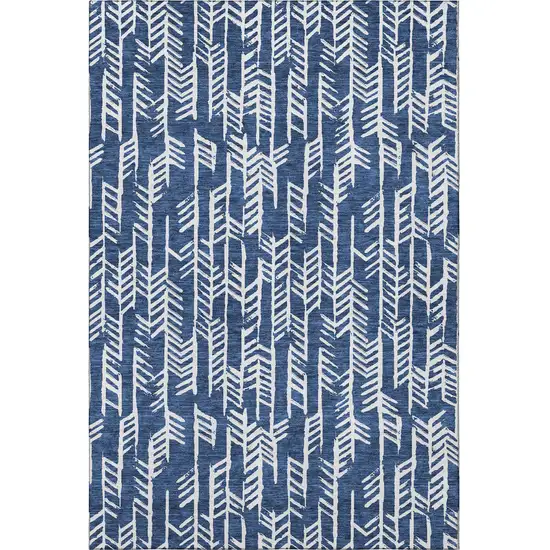 Navy Blue And Ivory Tribal Washable Area Rug With UV Protection Photo 4