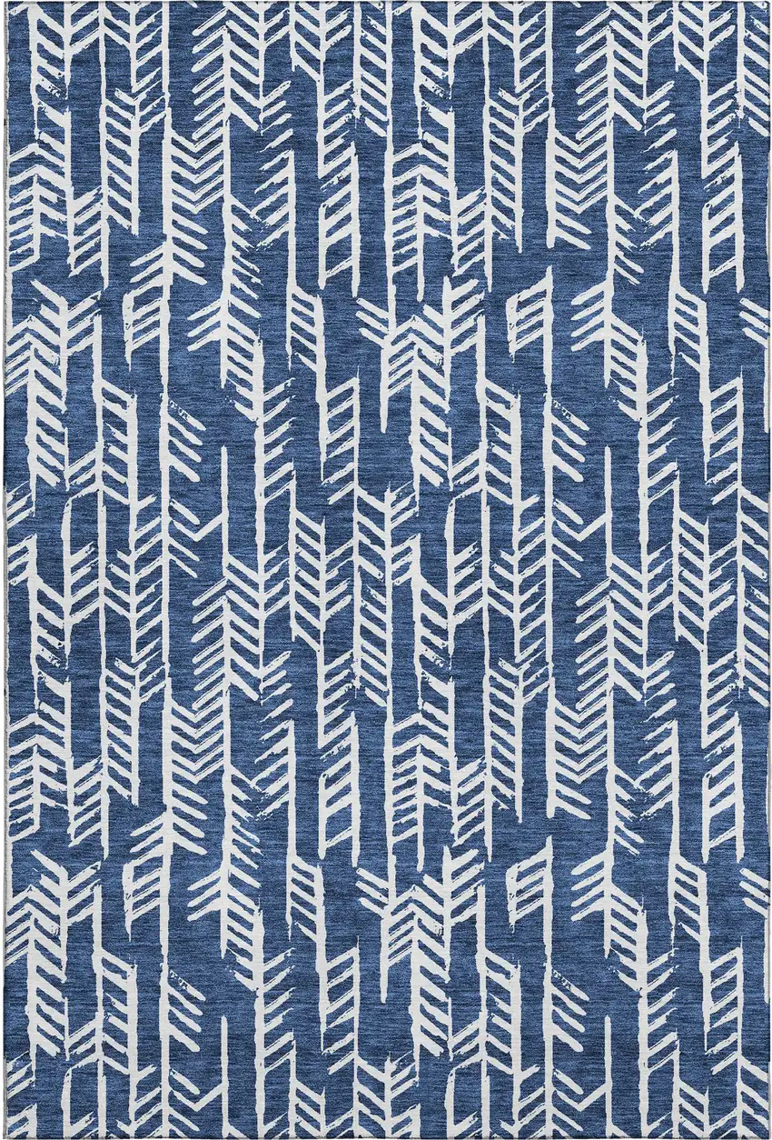 Navy Blue And Ivory Tribal Washable Area Rug With UV Protection Photo 1