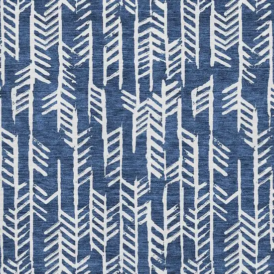 Navy Blue And Ivory Tribal Washable Area Rug With UV Protection Photo 3