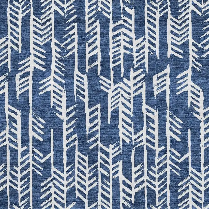 Navy Blue And Ivory Tribal Washable Area Rug With UV Protection Photo 3