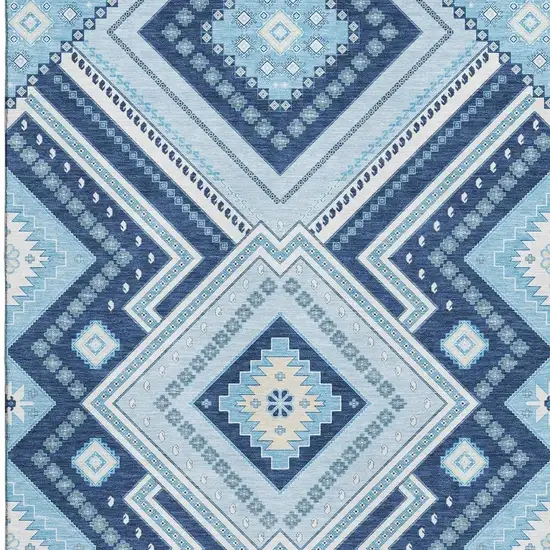 Navy Blue And Ivory Tribal Washable Area Rug With UV Protection Photo 3