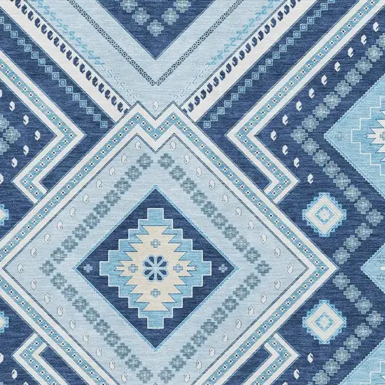 Navy Blue And Ivory Tribal Washable Area Rug With UV Protection Photo 2