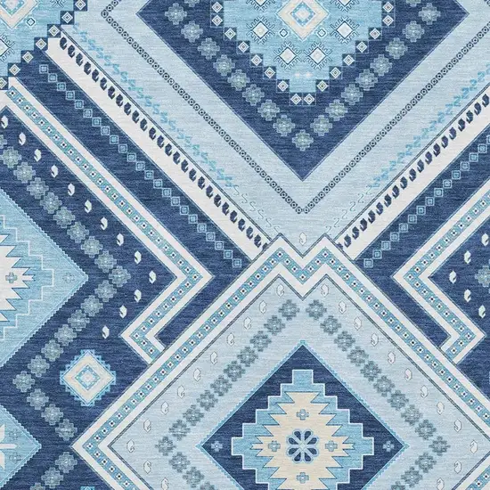 Navy Blue And Ivory Tribal Washable Area Rug With UV Protection Photo 2