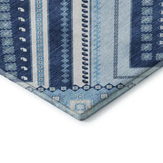 Navy Blue And Ivory Tribal Washable Area Rug With UV Protection Photo 7