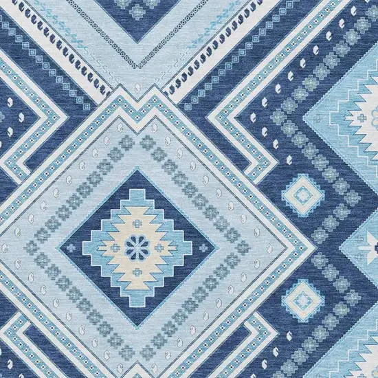 Navy Blue And Ivory Tribal Washable Area Rug With UV Protection Photo 2