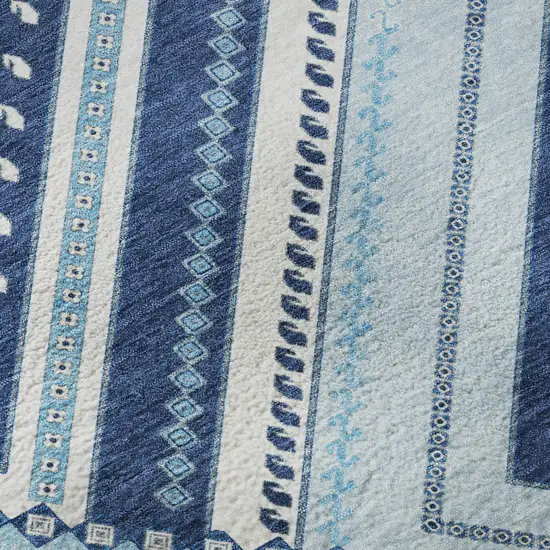 Navy Blue And Ivory Tribal Washable Area Rug With UV Protection Photo 9