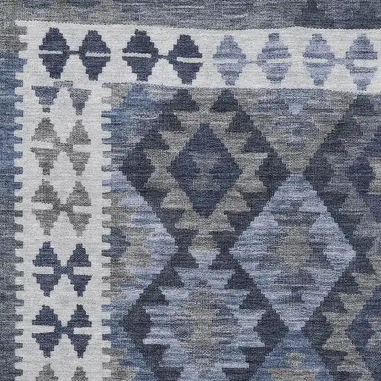 Navy Blue And Ivory Tribal Washable Area Rug With UV Protection Photo 3