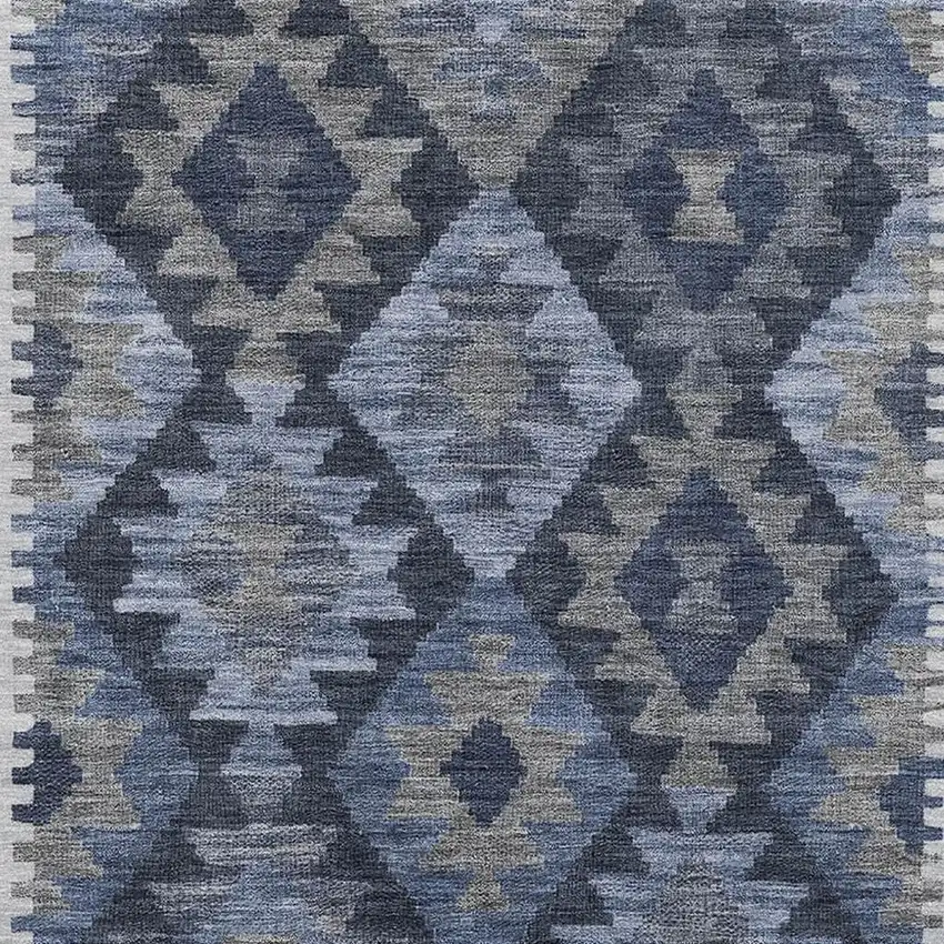 Navy Blue And Ivory Tribal Washable Area Rug With UV Protection Photo 3