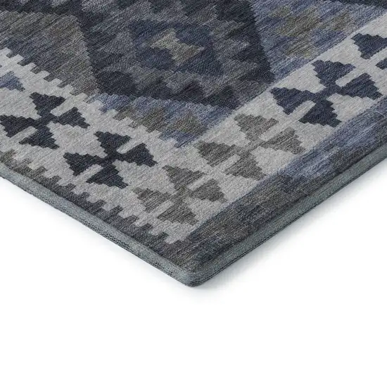Navy Blue And Ivory Tribal Washable Area Rug With UV Protection Photo 8