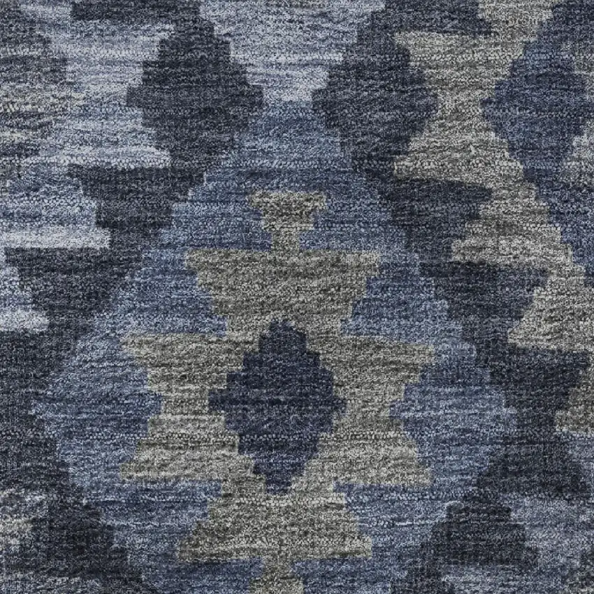 Navy Blue And Ivory Tribal Washable Area Rug With UV Protection Photo 8