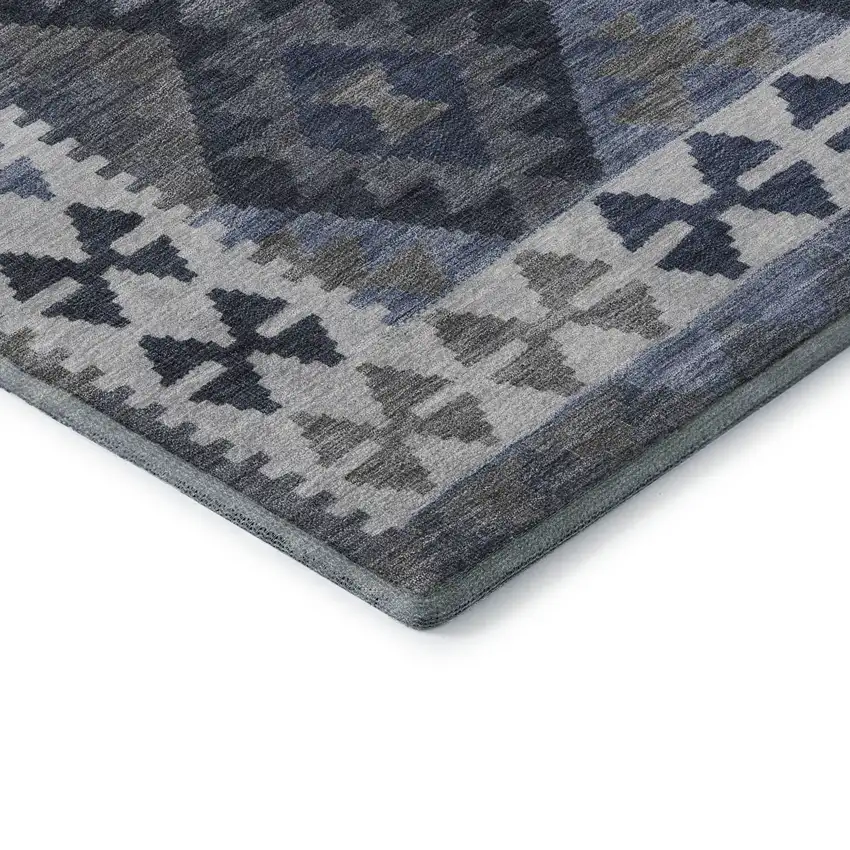 Navy Blue And Ivory Tribal Washable Area Rug With UV Protection Photo 8