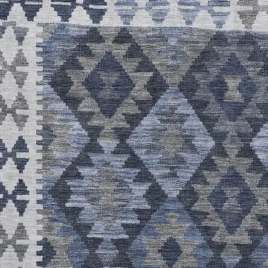 Navy Blue And Ivory Tribal Washable Area Rug With UV Protection Photo 3