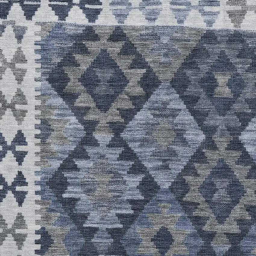 Navy Blue And Ivory Tribal Washable Area Rug With UV Protection Photo 3