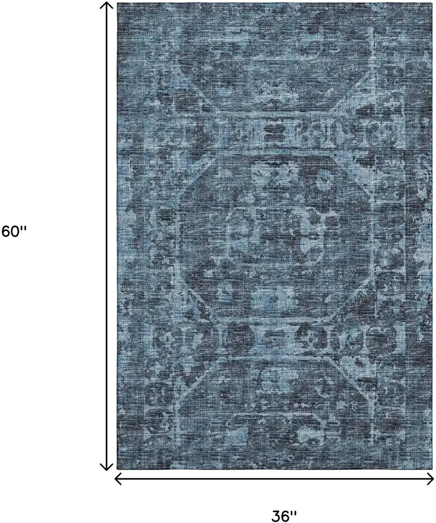 Navy Blue And Ivory Tribal Washable Indoor Outdoor Area Rug Photo 3