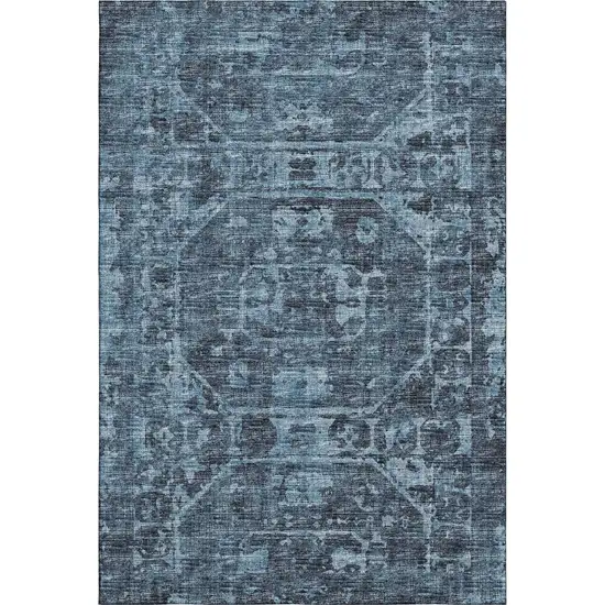 Navy Blue And Ivory Tribal Washable Indoor Outdoor Area Rug Photo 2