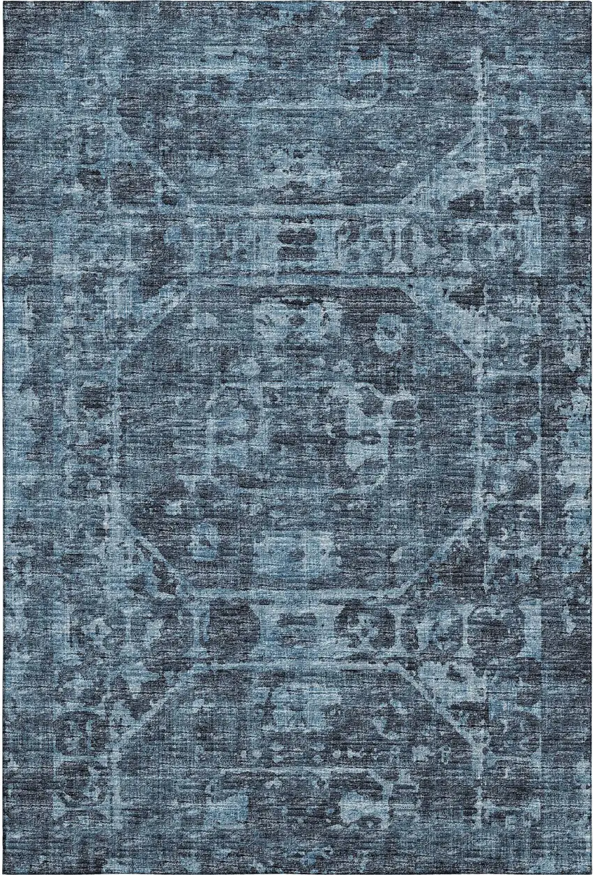 Navy Blue And Ivory Tribal Washable Indoor Outdoor Area Rug Photo 2