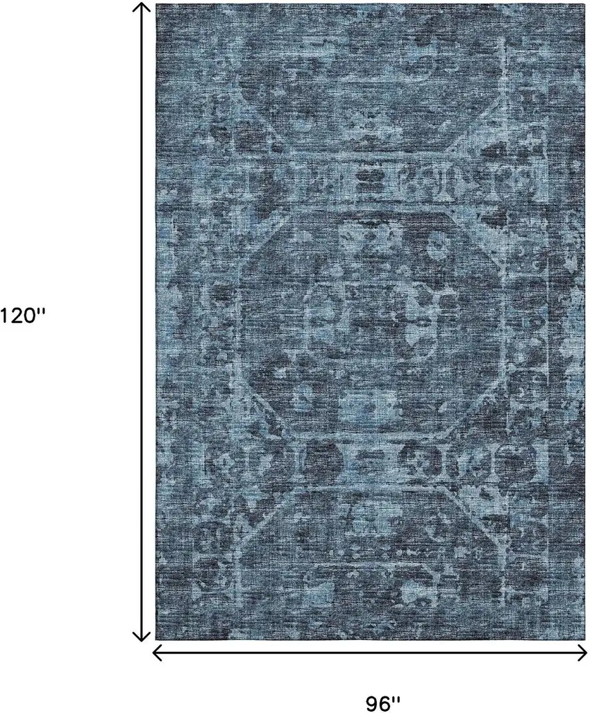 Navy Blue And Ivory Tribal Washable Indoor Outdoor Area Rug Photo 3