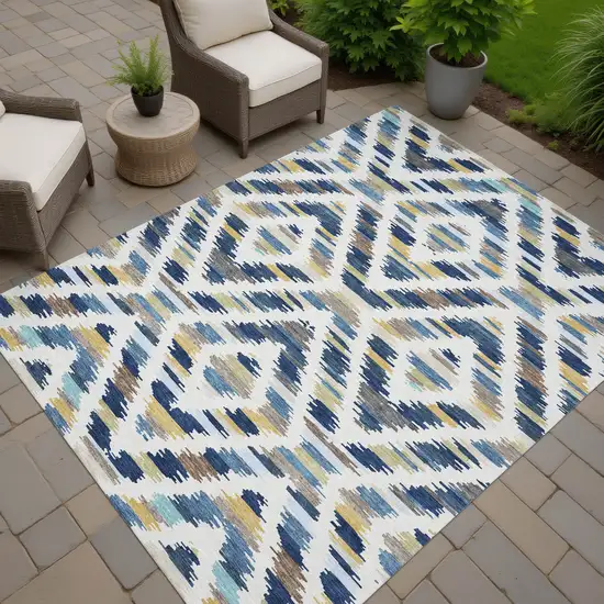 Navy Blue And Ivory Tribal Washable Indoor Outdoor Area Rug Photo 7