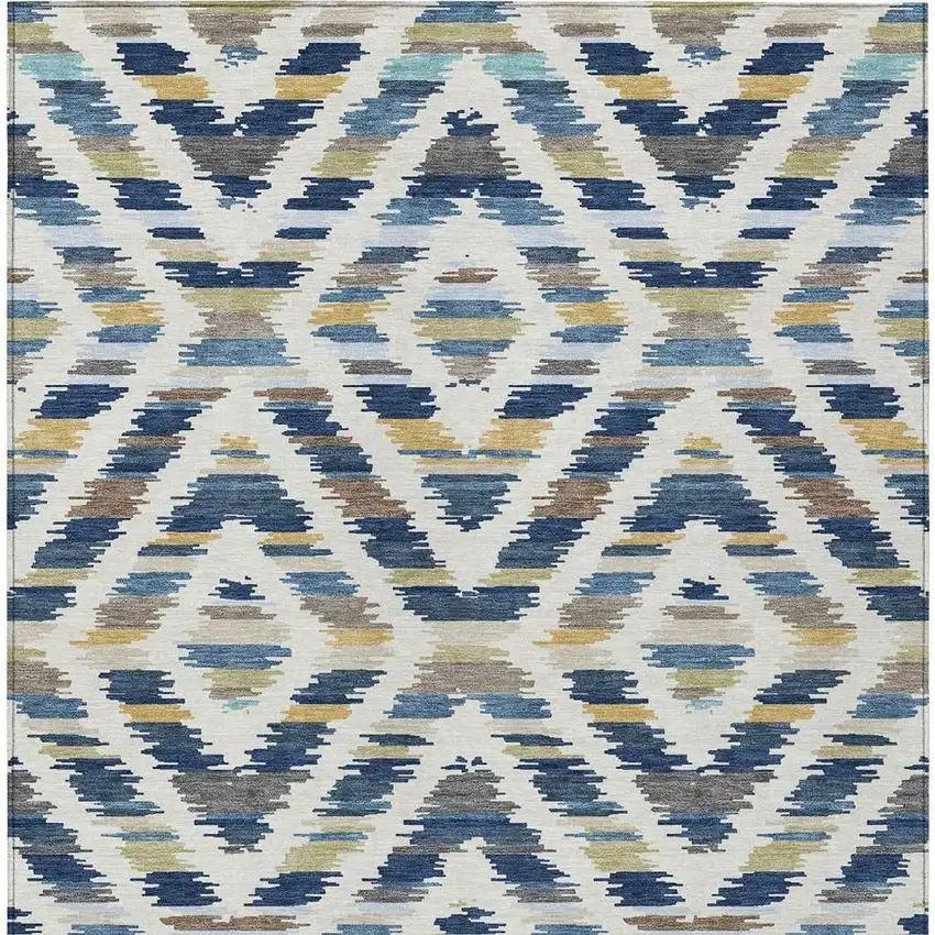 Navy Blue And Ivory Tribal Washable Indoor Outdoor Area Rug Photo 3