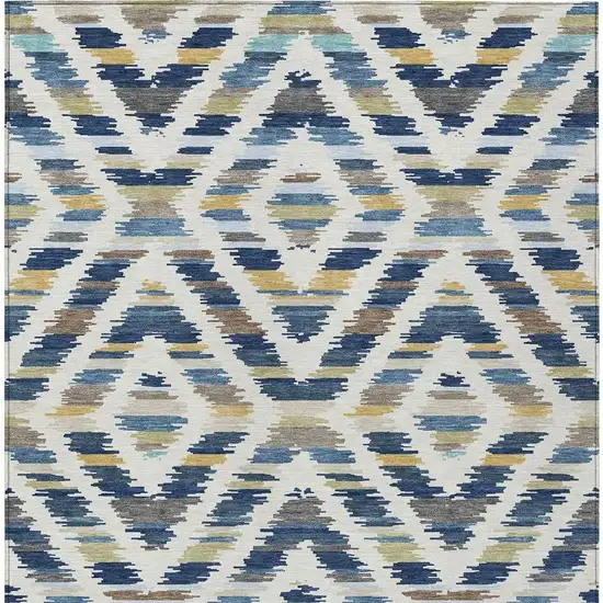 Navy Blue And Ivory Tribal Washable Indoor Outdoor Area Rug Photo 3