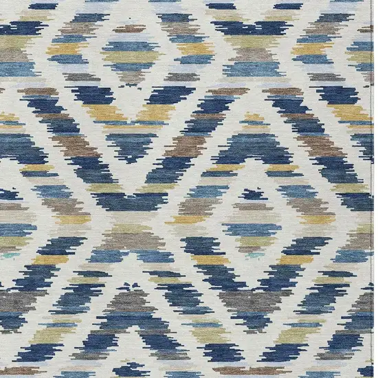 Navy Blue And Ivory Tribal Washable Indoor Outdoor Area Rug Photo 2