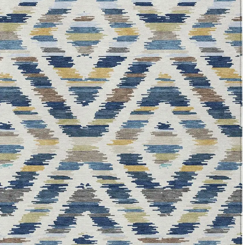 Navy Blue And Ivory Tribal Washable Indoor Outdoor Area Rug Photo 2