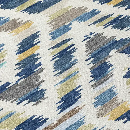 Navy Blue And Ivory Tribal Washable Indoor Outdoor Area Rug Photo 9