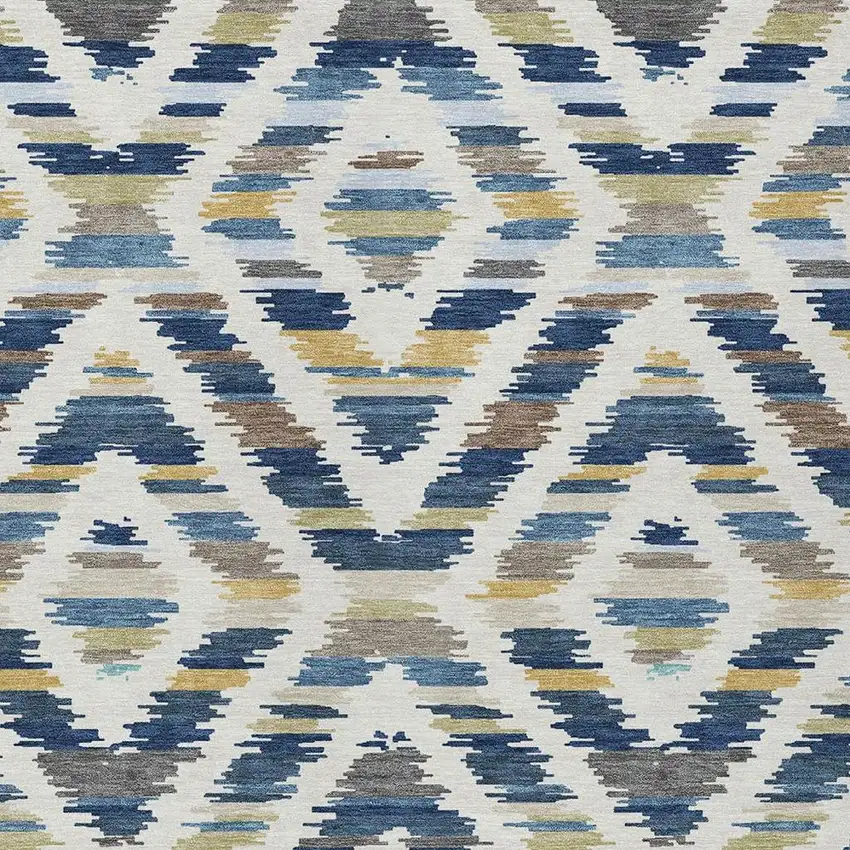Navy Blue And Ivory Tribal Washable Indoor Outdoor Area Rug Photo 2