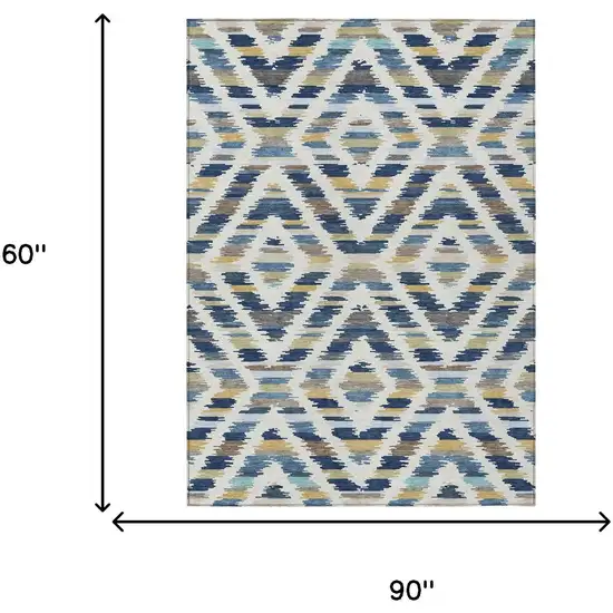 Navy Blue And Ivory Tribal Washable Indoor Outdoor Area Rug Photo 6
