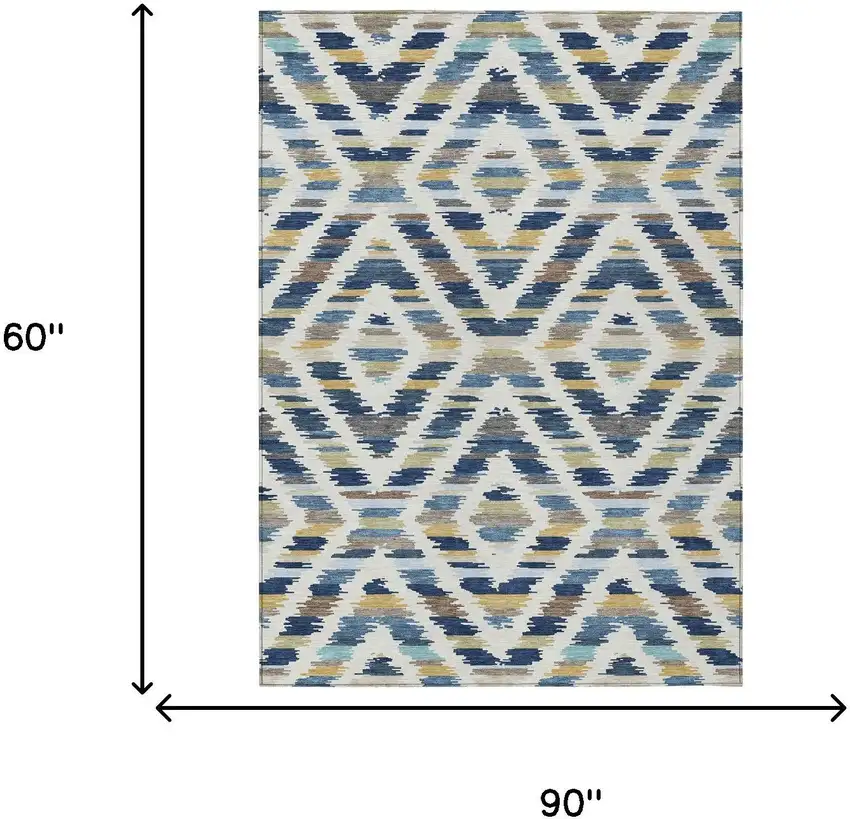 Navy Blue And Ivory Tribal Washable Indoor Outdoor Area Rug Photo 6