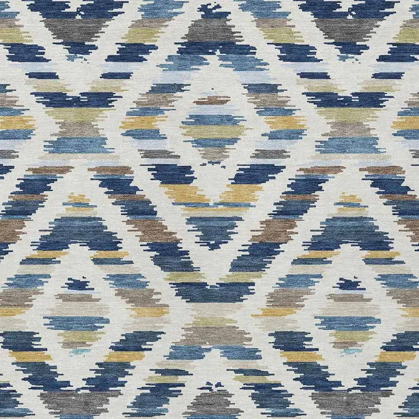 Navy Blue And Ivory Tribal Washable Indoor Outdoor Area Rug Photo 2