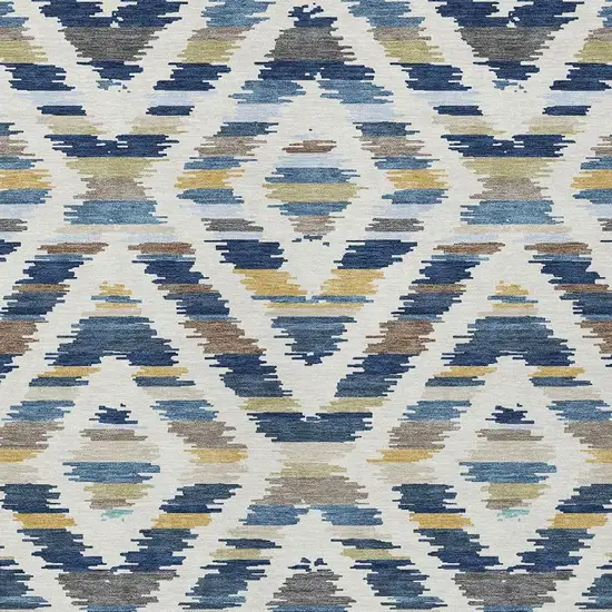 Navy Blue And Ivory Tribal Washable Indoor Outdoor Area Rug Photo 2