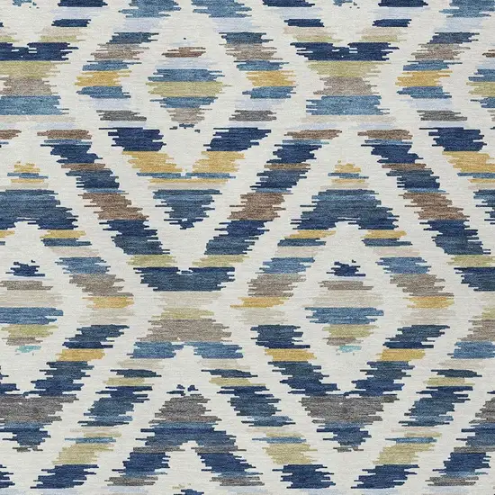 Navy Blue And Ivory Tribal Washable Indoor Outdoor Area Rug Photo 2