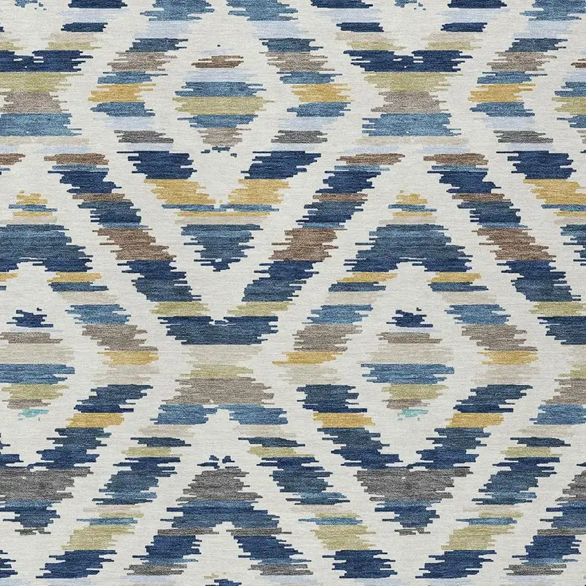 Navy Blue And Ivory Tribal Washable Indoor Outdoor Area Rug Photo 2