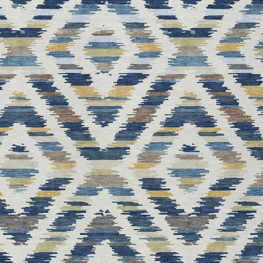 Navy Blue And Ivory Tribal Washable Indoor Outdoor Area Rug Photo 2