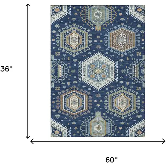 Navy Blue And Ivory Tribal Washable Indoor Outdoor Area Rug Photo 5