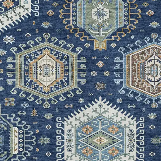 Navy Blue And Ivory Tribal Washable Indoor Outdoor Area Rug Photo 2