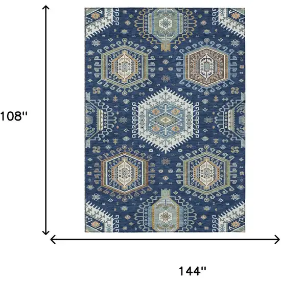 Navy Blue And Ivory Tribal Washable Indoor Outdoor Area Rug Photo 5