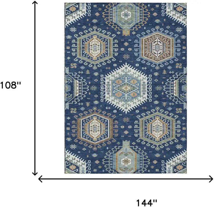 Navy Blue And Ivory Tribal Washable Indoor Outdoor Area Rug Photo 5