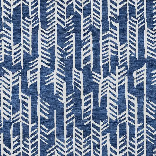 Navy Blue And Ivory Tribal Washable Indoor Outdoor Area Rug Photo 6