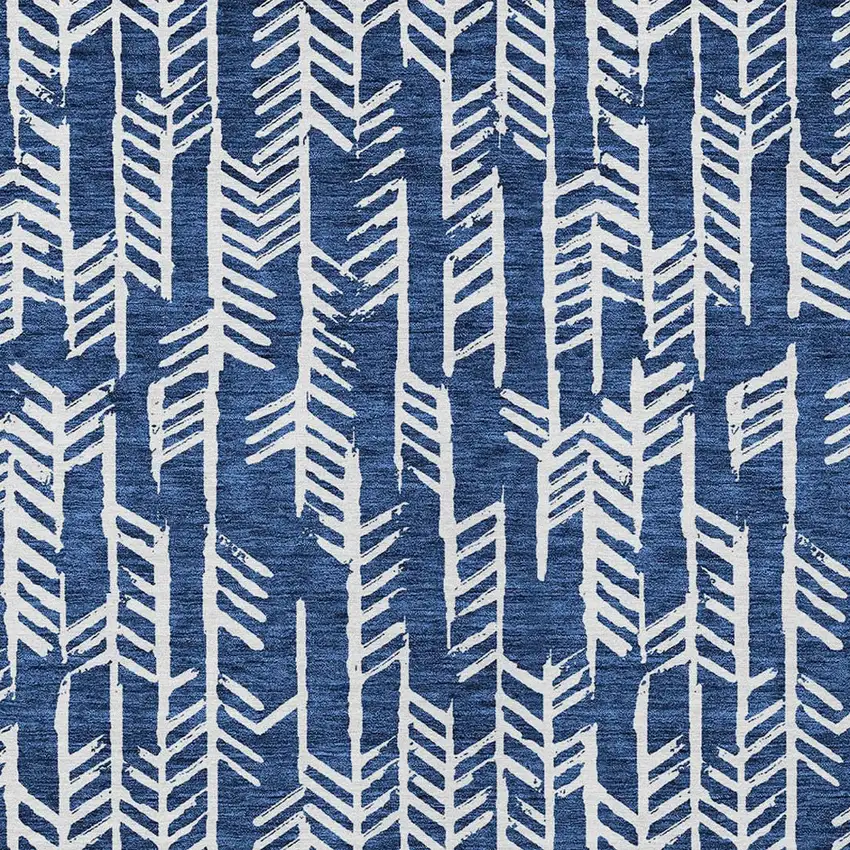 Navy Blue And Ivory Tribal Washable Indoor Outdoor Area Rug Photo 6