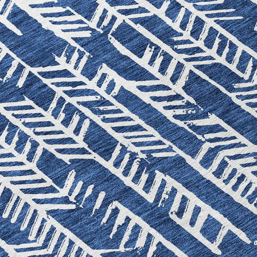 Navy Blue And Ivory Tribal Washable Indoor Outdoor Area Rug Photo 8